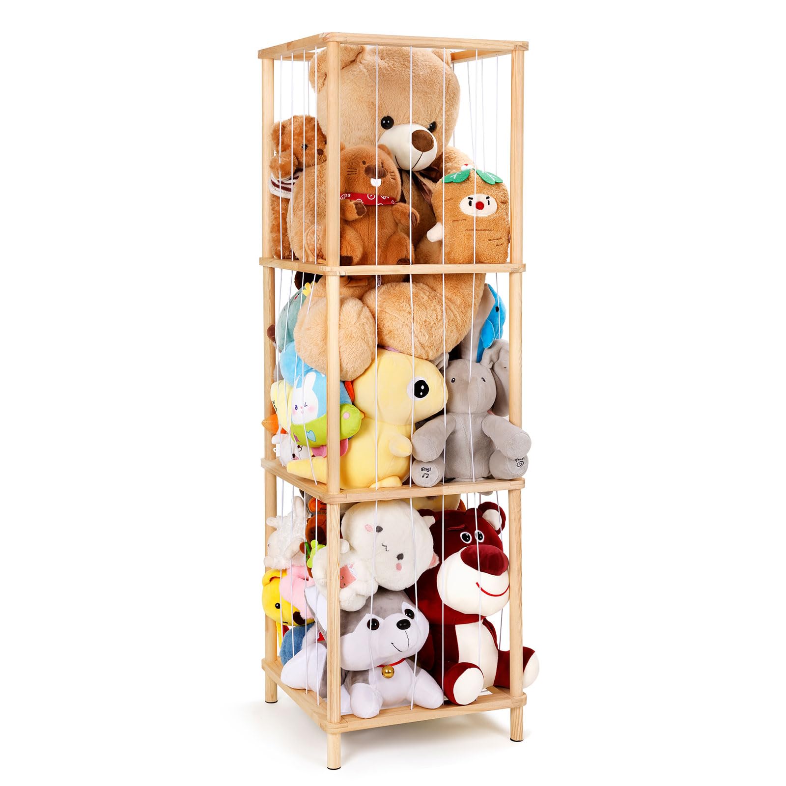 ACEPRUT Wood Stuffed Animal Storage, Space Save Three Tier Vertical Large Stuffed Animal Zoo Organizer for Playroom Bedroom