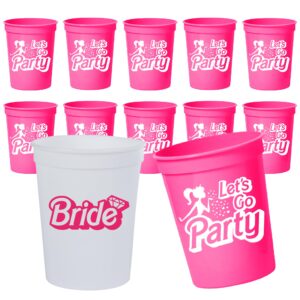 Let's Go Party Set of 12 Bachelorette Cups, 1 Bride Cup and 11 Let's Go Party Cups, 16 Oz Bachelorette Party Cups, Cowgirl Cups, Girls Trip Cups, Pink Reusable Cups, Girls Weekend Cups Girls Night Cup