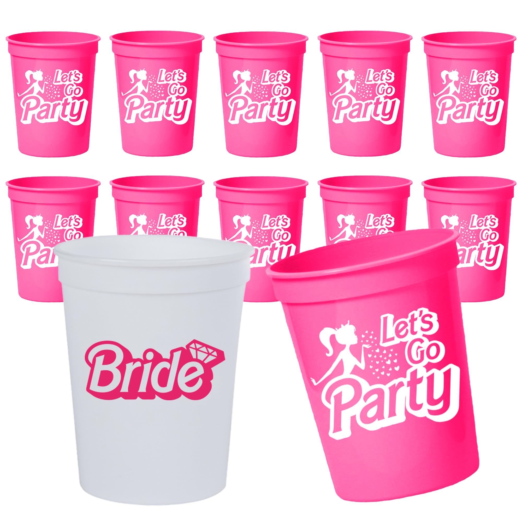 Let's Go Party Set of 12 Bachelorette Cups, 1 Bride Cup and 11 Let's Go Party Cups, 16 Oz Bachelorette Party Cups, Cowgirl Cups, Girls Trip Cups, Pink Reusable Cups, Girls Weekend Cups Girls Night Cup