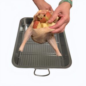 Generic Roasting Pan Stainless steel Roasting pan Turkey Roasting pan with grill Rectangular grill suitable for Turkey, roast chicken and ham (23.4x15.6x2.8in), Silver