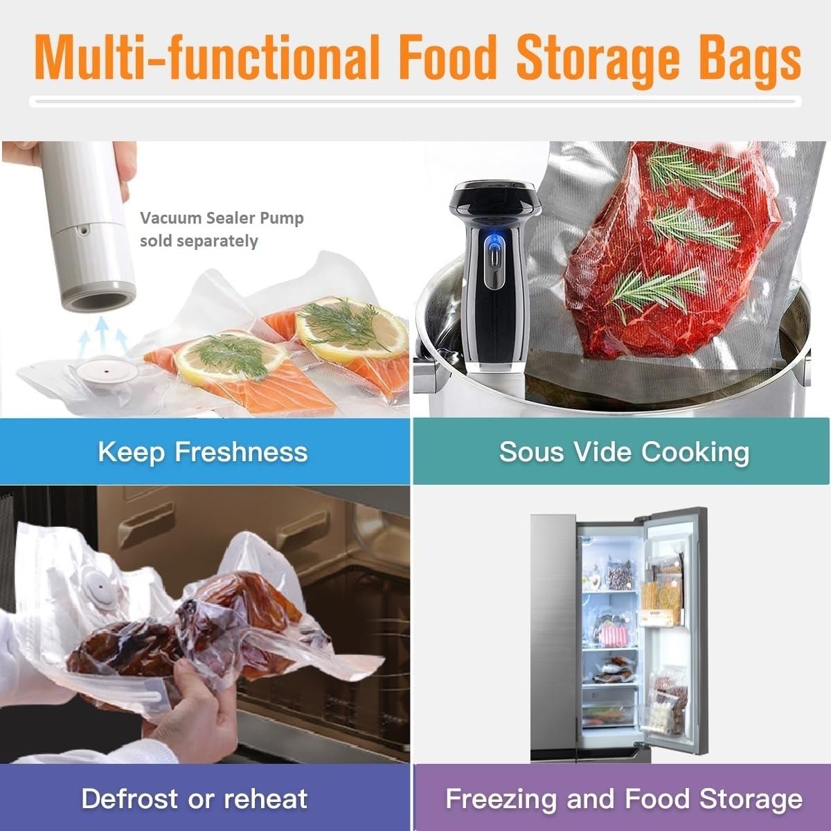 Vacuum Seal Bags for Food, Reusable Freezer Vacuum Storage Bags, Vacuum Food Saver Bags for Vacuum Sealer Hand held | Enhanced Air Valve, Easy Vacuum, Less Waste, Keep Fresh (20pcs pack)