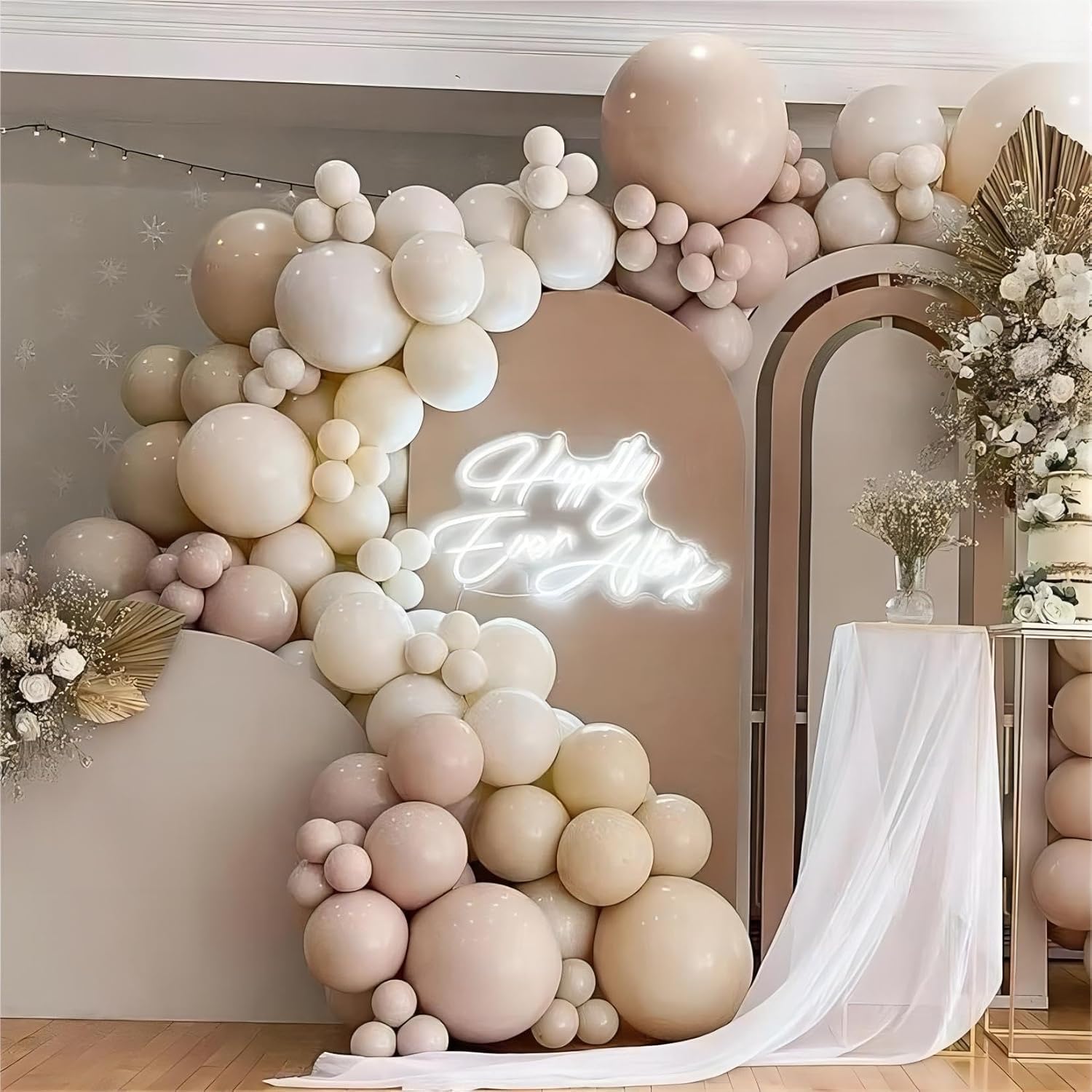 ADOINBY White Sand Balloon Arch Kit, 143Pcs Sand White cream beige Latex Balloon Garland kit, 18 12 10 5 Inch Different Size Balloons for Birthday Baby Shower Wedding Boho Party Decorations Supplies