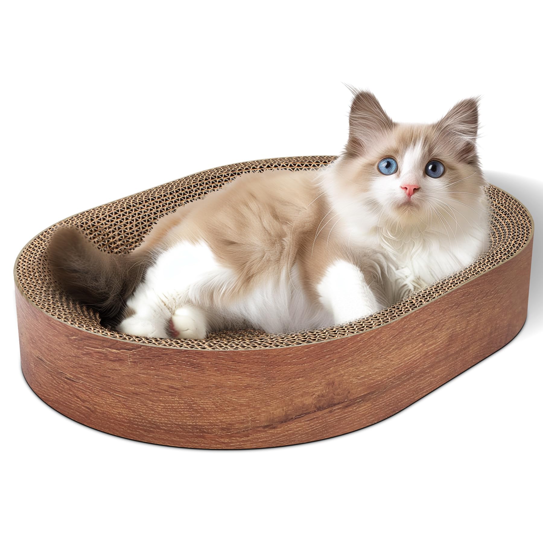 ComSaf Cat Scratching Board - Cat Scratcher for Indoor Cats, Cardboard Cat Scratch Pad Oval Cat Scratcher Bed for Kitten, Durable Cat Scratcher Bowl Circle, Furniture Protector from Cat Claws