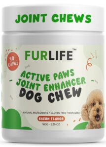 furlife - chewable dog hip and joint supplement for all breeds & sizes - glucosamine, chondroitin & turmeric chews - dog joint supplements & vitamins - extended joint care - 90 chews