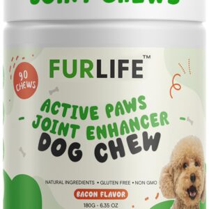 FurLife - Chewable Dog Hip and Joint Supplement for All Breeds & Sizes - Glucosamine, Chondroitin & Turmeric Chews - Dog Joint Supplements & Vitamins - Extended Joint Care - 90 Chews