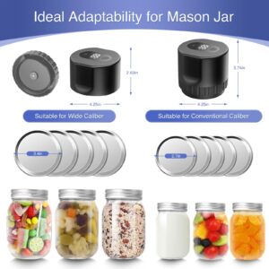 Mason Jar Vacuum Sealer Upgrade Auto Stop Electric Mason Jar Vacuum Sealer Kit 80kPa Mason Jar Vacuum Sealer with Wide and Regular Mouth Lids (Black