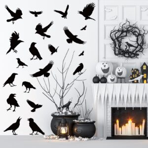 JarThenaAMCS Halloween Wall Stickers Black Crow Wall Decals Removable Room Mural Stickers for Home Party Window Door Decor, 7.9 x 11.8 Inch, 9 Sheets