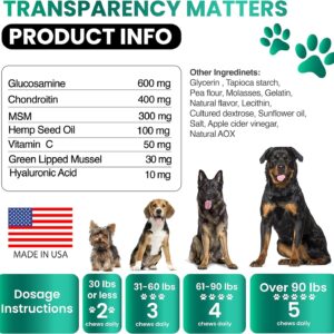 (2 Pack) Hemp Hip and Joint Supplement for Dogs - Glucosamine for Dogs - 340 Dog Joint Pain Relief Treats - Chondroitin, MSM, Hemp Oil - Advanced Dog Joint Supplement Health - Mobility Support Chews