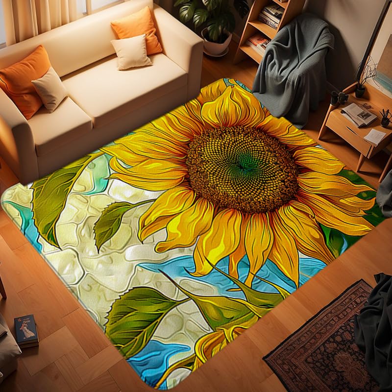 merlenuit Sunflower Rug for Bedroom and Living Room - Sunflower Area Rug - 80x60 inches