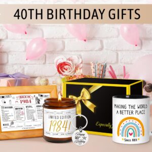 40th Birthday Gifts Women, 40 Year Old Birthday Gifts for Women, 1984 Birthday Gifts, Best Gifts for 40 Year Old Woman, 40th Birthday Gifts Ideas for Mom Sister Aunt with Mug, Candle, Keychain, Poster