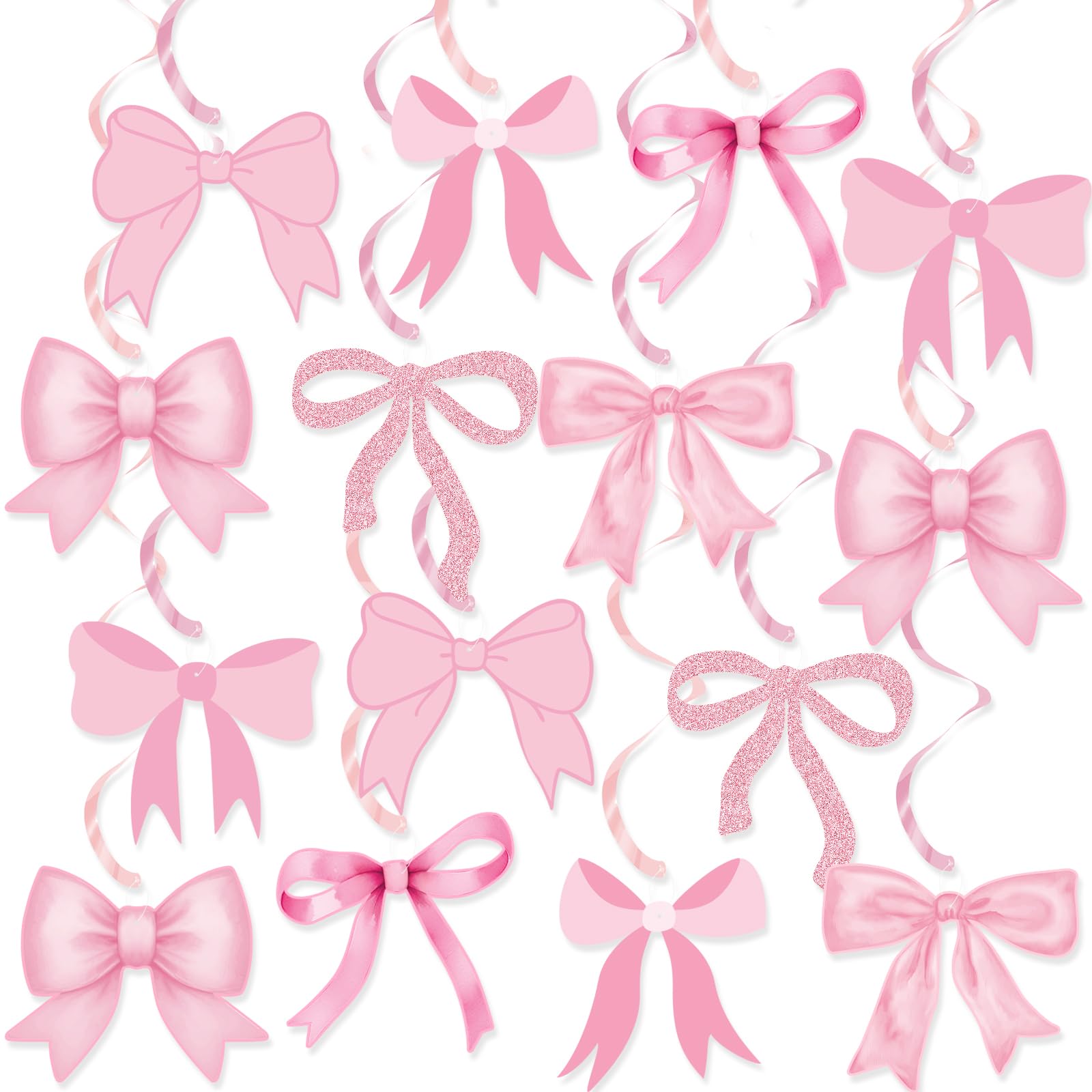 Pink Bow Party Hanging Swirls Decorations, Girl Bow Theme Birthday Party Decortions, Coquette Birthday Party Bow Party Decorations for Bow Birthday Baby Shower Bridal Shower Bachelorette Party Decor