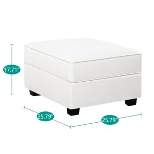 Naomi Home Sarah Storage Ottoman Module for Modular Sectional Sofa Square Seat Cube Air Leather Foot Stool, White