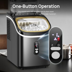 LHRIVER Countertop Ice Makers, Portable Ice Machine Maker with Detachable Water Tank, 35Lbs/Day, 16Pcs/5Mins, 24H Timer, Self-Cleaning Ice Cube Maker, Small Ice Maker for Home, Office, Party (Black)