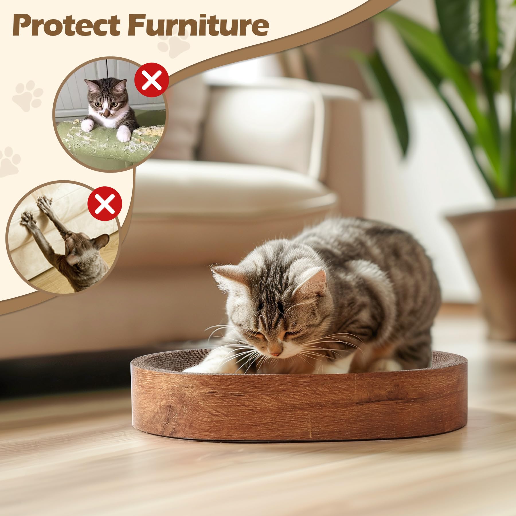 ComSaf Cat Scratching Board - Cat Scratcher for Indoor Cats, Cardboard Cat Scratch Pad Oval Cat Scratcher Bed for Kitten, Durable Cat Scratcher Bowl Circle, Furniture Protector from Cat Claws