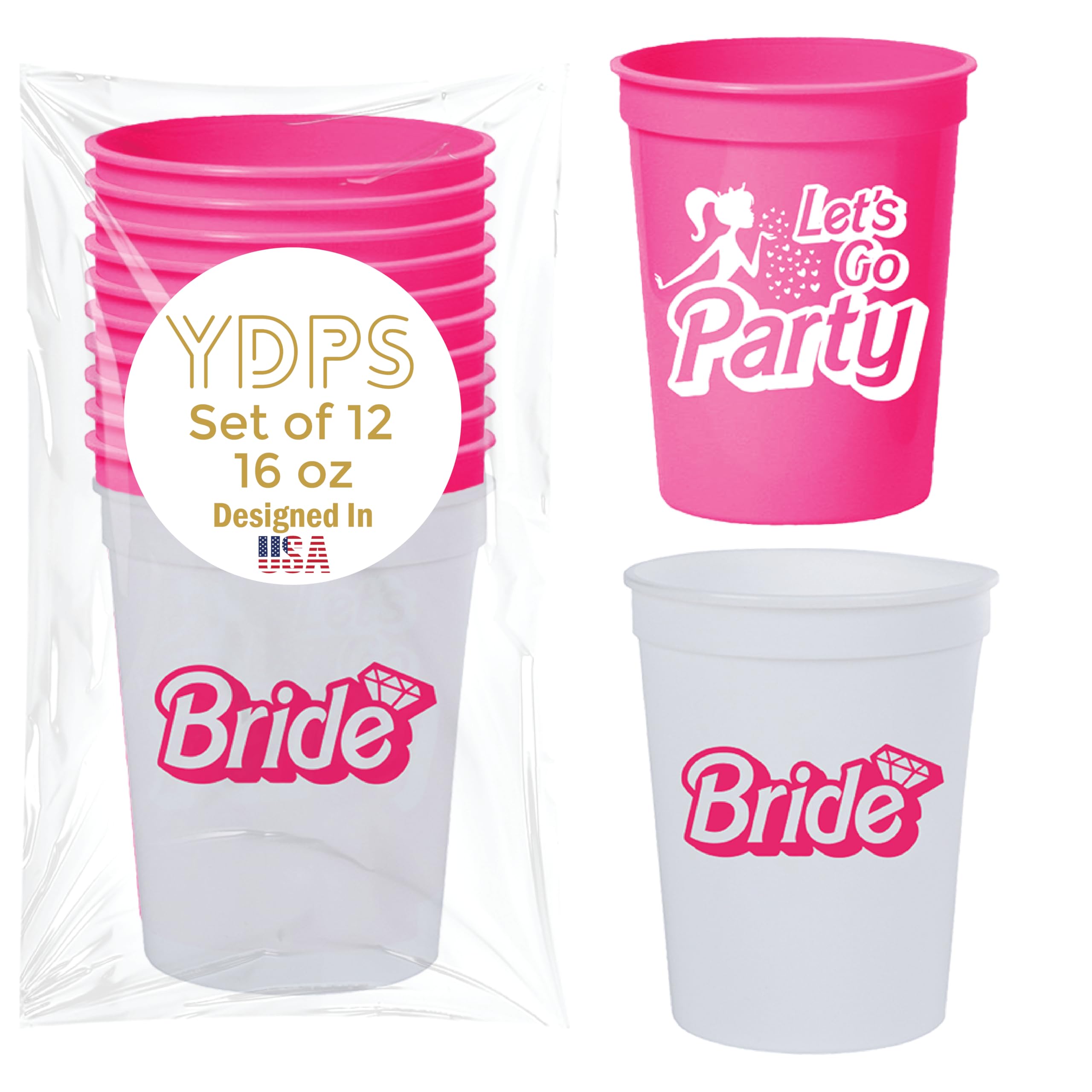 Let's Go Party Set of 12 Bachelorette Cups, 1 Bride Cup and 11 Let's Go Party Cups, 16 Oz Bachelorette Party Cups, Cowgirl Cups, Girls Trip Cups, Pink Reusable Cups, Girls Weekend Cups Girls Night Cup