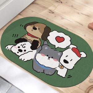 LUMI Adorable Flat Door Mat, Ultra-Thin, Absorbent, Non-Slip, Perfect for Kids' Spaces and Play Areas with Lovable Animal Prints, 17.5"x29.5", Four Dogs