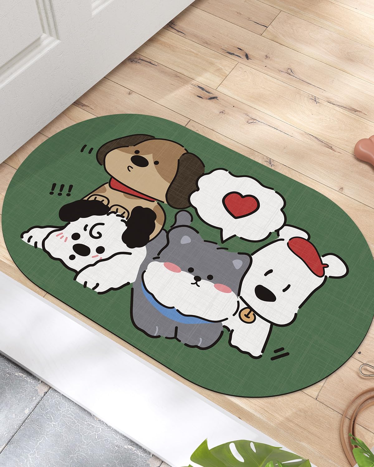 LUMI Adorable Flat Door Mat, Ultra-Thin, Absorbent, Non-Slip, Perfect for Kids' Spaces and Play Areas with Lovable Animal Prints, 17.5"x29.5", Four Dogs