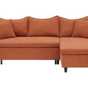 FHUKMZOI 80" Corduroy L-Shaped Convertible Sectional Couches Sofa with Reversible Storage Chaise, Pull-Out Sleeper Sofa Bed with Throw Pillows for Living Room, Office, Apartment (Orange)