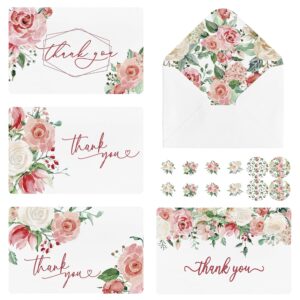 artoid mode 36 pack rose floral thank you cards wedding greeting cards gift with envelope sticker blank note cards for birthday wedding baby shower bridal shower, 4 x 6 inch