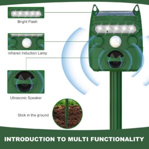 Upgraded Solar Animal Repellent,Cat Repellent Device,Deer Repellent,IP66 Waterproof Squirrel Repeller with Motion Sensor,Sound and LED Flashing,Repellent for Dog Bird Rabbit-Q548