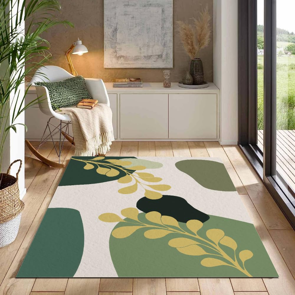 Modern Abstract Design Area Rug, Botanical Simple Bohemian Style Bedroom Rug, Low Pile Washable Living Room Carpet, Soft Non-Slip Dining Room Kitchen Bathroom Rugs 4'x5'