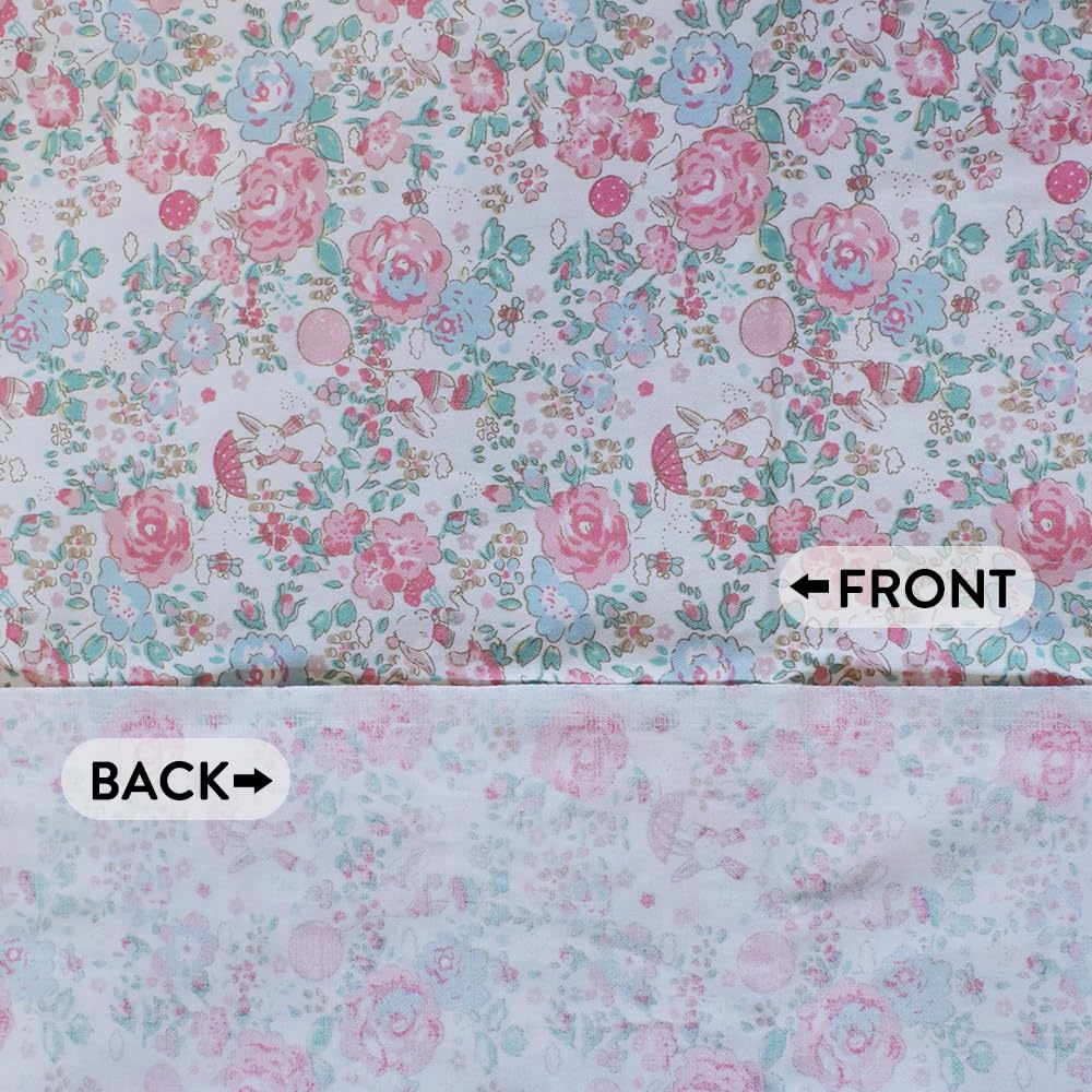 NEWUEBEL Cotton Fabric by The Yard for Sewing DIY Crafting Fashion Design Printed Floral Washable Cloth Bundles Voile;Full Width cuttable39 x 63inches (100x160cm) Blue and Pink Flowers Pattern