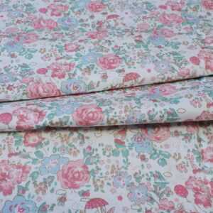 newuebel cotton fabric by the yard for sewing diy crafting fashion design printed floral washable cloth bundles voile;full width cuttable39 x 63inches (100x160cm) blue and pink flowers pattern