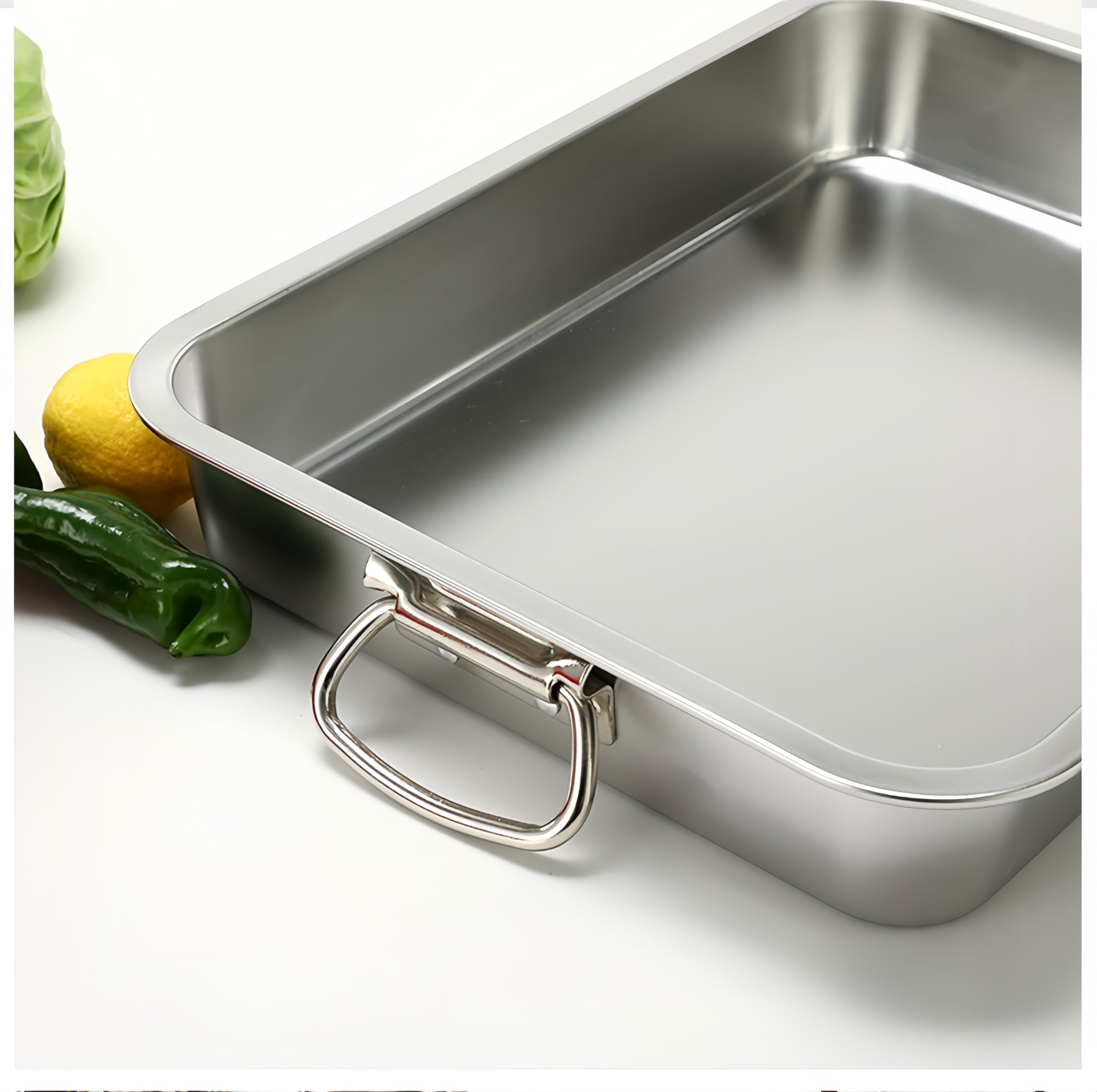 Generic Roasting Pan Stainless steel Roasting pan Turkey Roasting pan with grill Rectangular grill suitable for Turkey, roast chicken and ham (23.4x15.6x2.8in), Silver