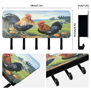 Bulletgxll Rooster and Chicken Key Holder for Wall Mail Organizer Wall Mount with 5 Hooks Acrylic Key Rack for Entryway Kitchen Home Decor