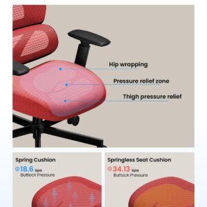 ProtoArc Ergonomic Office Chair with 30% Thicker Saddle Shaped Spring Cushion, Adaptive Lumbar Support, Big and Tall Mesh Chair with Headrest for Home Office, Desk Chair with Wheels EC100 (Red)