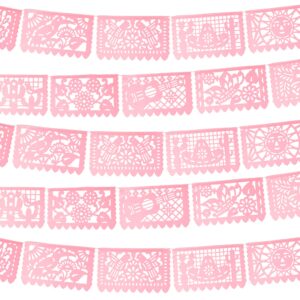 Papel Picado Banner Plastic (Light Pink) Mexican banners for fiesta party, Fiestas flags for Bridal, Weddings, Baby Showers, Birthdays Pastel Pink 3 Pack