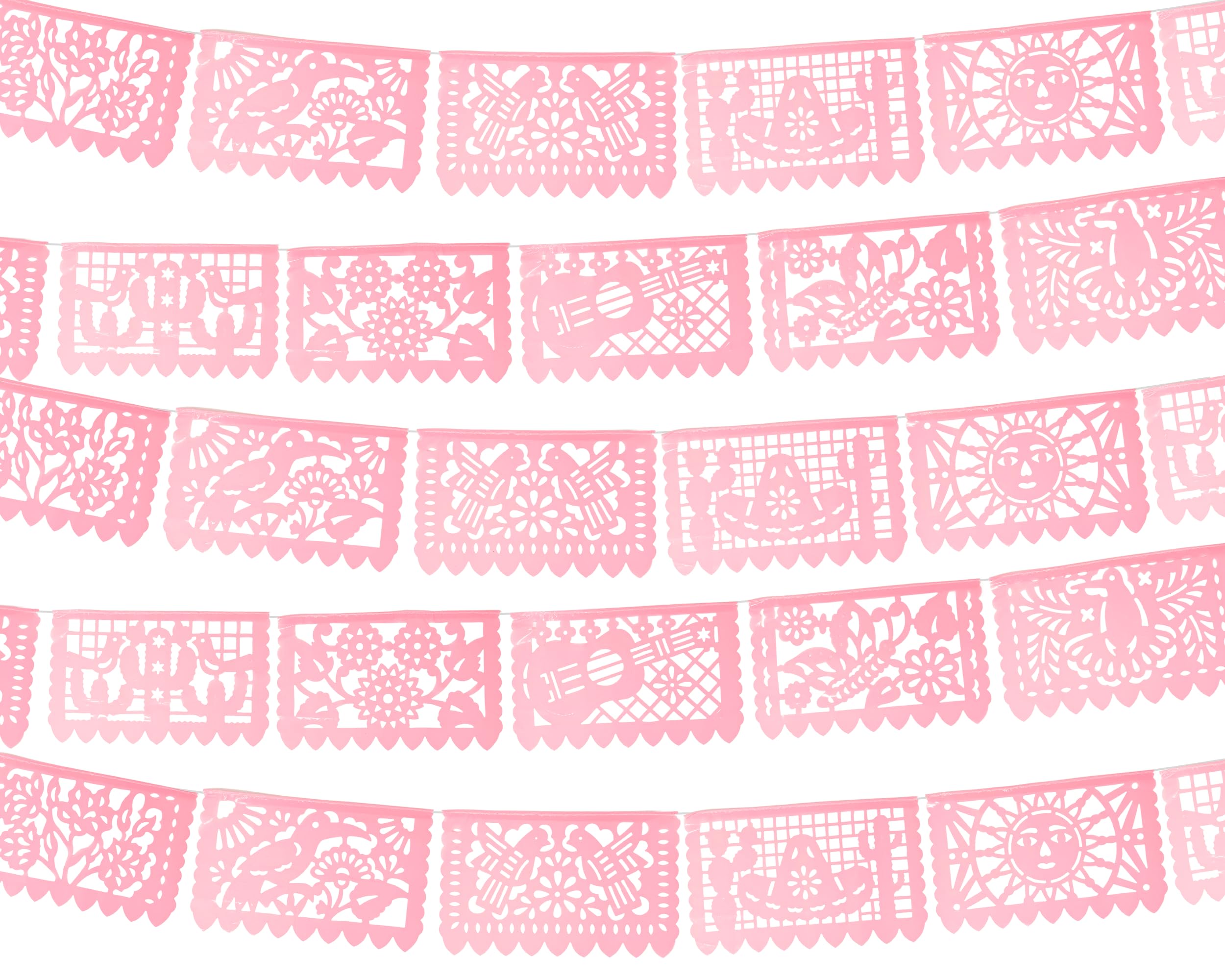 Papel Picado Banner Plastic (Light Pink) Mexican banners for fiesta party, Fiestas flags for Bridal, Weddings, Baby Showers, Birthdays Pastel Pink 3 Pack