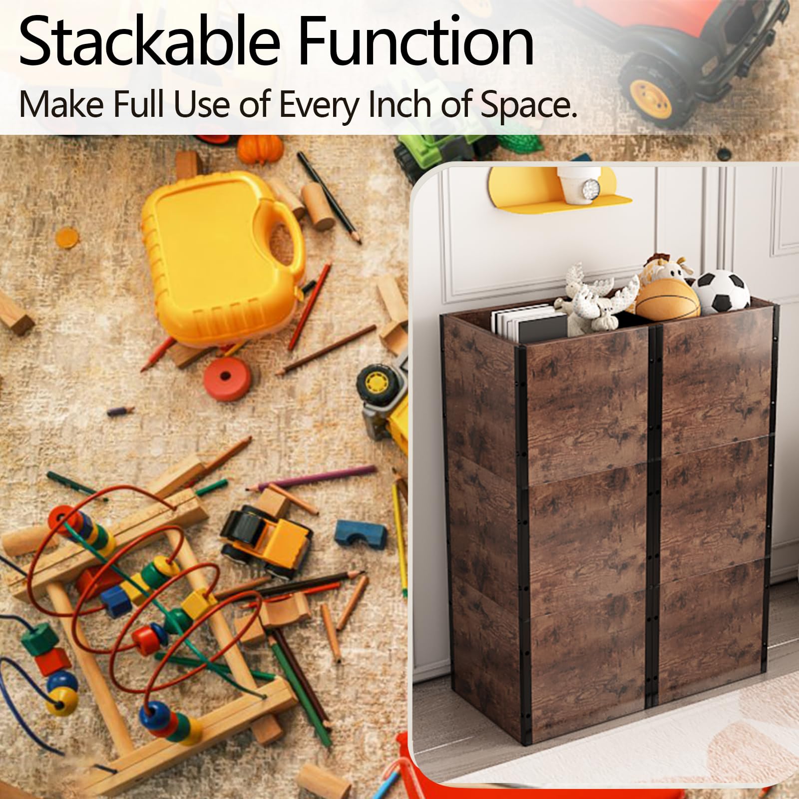 Storage Cube with Wheels Can be Connected in Pairs, Stackable Storage Bin Suitable for Closet Organizers and Storage, Clothes Storage, Bookcase, Display Shelf (Rustic Brown, 10.39*10.39"+Wheels)