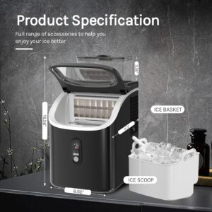 LHRIVER Countertop Ice Makers, Portable Ice Machine Maker with Detachable Water Tank, 35Lbs/Day, 16Pcs/5Mins, 24H Timer, Self-Cleaning Ice Cube Maker, Small Ice Maker for Home, Office, Party (Black)