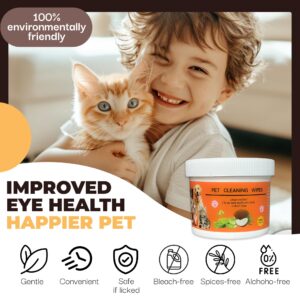 PHONGLEO Dog Eye Wipes, Cat Eye Wipes, Thicker, 100 Pieces, 3 Inch, Pet Eye and Cleaning Wipes, Made of Soft Non-Woven Fabric, Moisturized with Coconut Oil and Aloe Vera, Fragrance Pets Love.