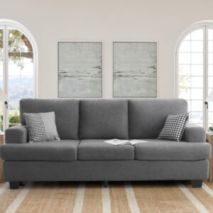 SENYUN 3-Seater Sofa Couch，Comfy Couch with Upholstered Cushions & Square Armrest,Modern Sofa with Deep Seats, Bouclé Home Sofa Couches for Living Room,Apartment,Bedroom,Office(Grey)