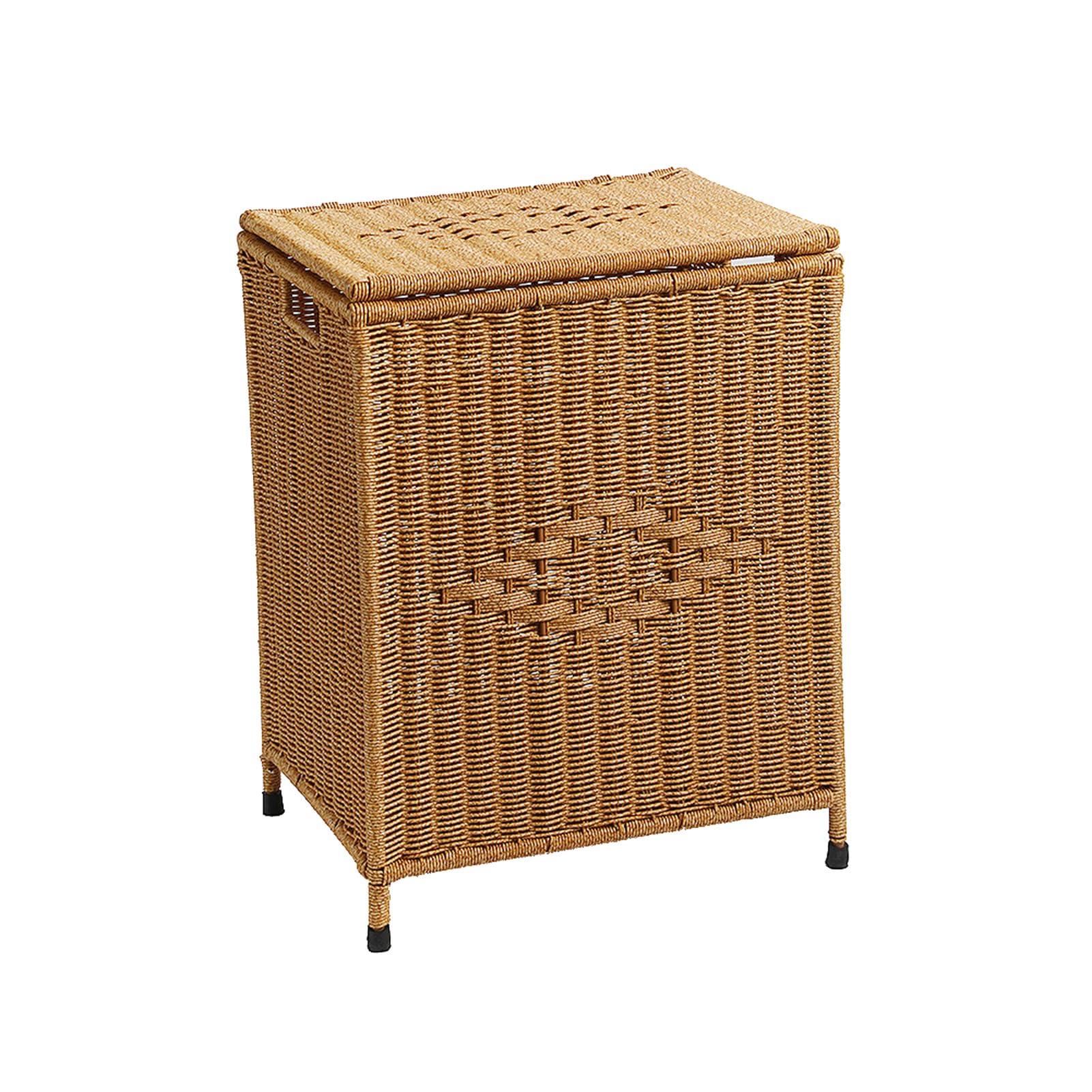 DIIDIIF Shelf Square Laundry Basket With 4 Legs, Handwoven Laundry Hamper With Lid, Metal Skeleton, Imitation Rattan Storage Basket With 2 Handles, 45X35X58cm