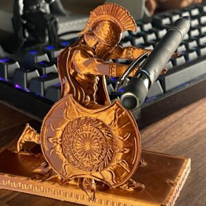 Spartan Warrior Pen Holder, Antique Bronze Roman Soldier Desk Stand, Greek Warrior Pencil Organizer, 3D Printed Gift for Him, Roman Soldier Pen Holder, Greek Warrior Pencil Stand