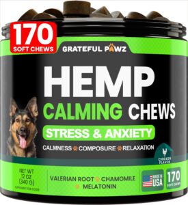 hemp calming chews for dogs - dog calming chews - 170 anxiety relief treats - hemp oil - dog calming treats - sleep calming aid - advanced calming health joint support supplement - separation, barking