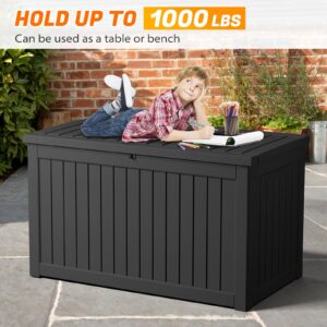 Kiivakii 230 Gallon Large Resin Deck Box, Indoor Outdoor Storage Boxes, Waterproof Storage Bin, Organization and Storage for Patio Furniture, Outdoor Cushions, Garden Tools & Pool Supplies, Lockable