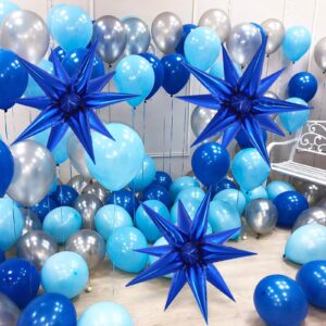 72 Pcs Star Balloons Foil Explosion Balloons Magic 12 Point Star Cone Balloons Large for Birthday Wedding Anniversary Graduation Halloween Party Decorations Backdrops (Blue)