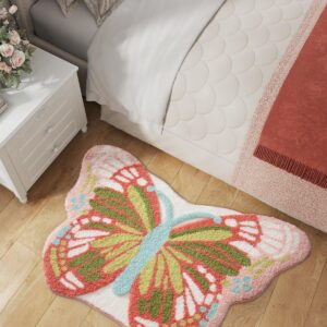 LUMI Area Rug, Shag Ultra-Soft Absorbent Rugs, Washable Non-Slip Backing Cute Carpet, Plush High Pile Floor Mats for Living Room, Kids Room, Bedroom and Nursery Room Decor, 28"x39", Pink Butterfly