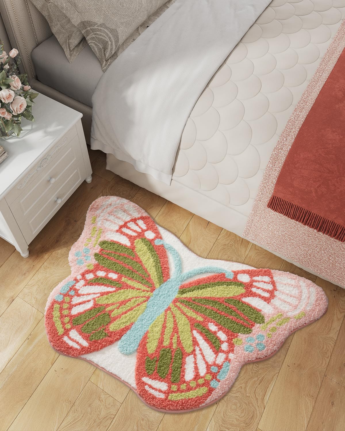 LUMI Area Rug, Shag Ultra-Soft Absorbent Rugs, Washable Non-Slip Backing Cute Carpet, Plush High Pile Floor Mats for Living Room, Kids Room, Bedroom and Nursery Room Decor, 28"x39", Pink Butterfly