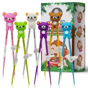 Kids Chopsticks For Beginners - Learning Edition - 6 Pairs + 6 Chopstick Helpers - Cute Bear Training Chopsticks, Dishwasher Safe