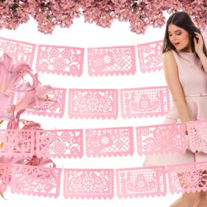 Papel Picado Banner Plastic (Light Pink) Mexican banners for fiesta party, Fiestas flags for Bridal, Weddings, Baby Showers, Birthdays Pastel Pink 3 Pack