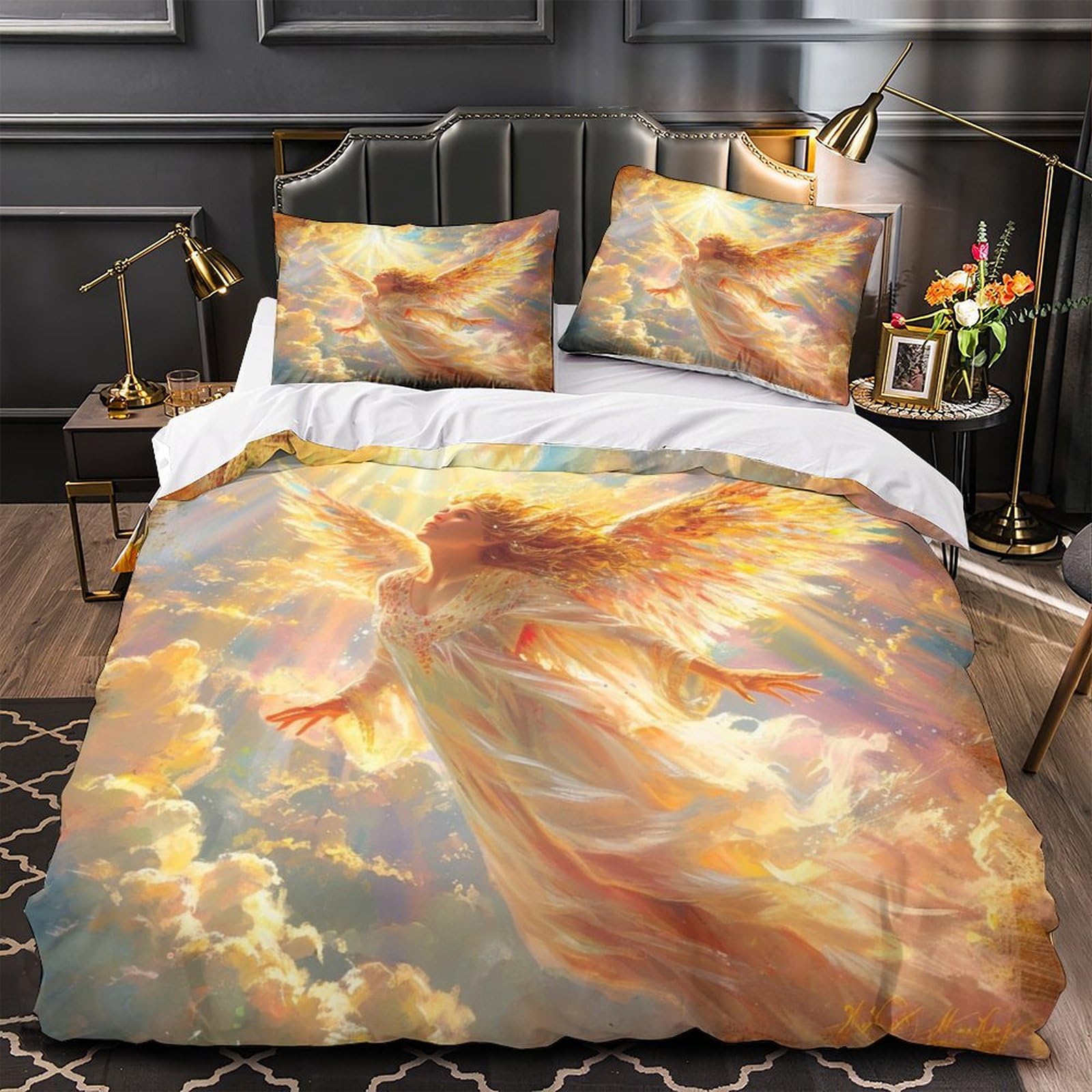 HEYLInGO Angels 3D Printed Bedding Duvet Cover Set Lightweight and Comfortable Microfiber Comforter Set with Zipper for Kids Adults 3-Piece（1 Duvet Cover+2 Pillow Cases） Queen（228x228cm）, Style-1