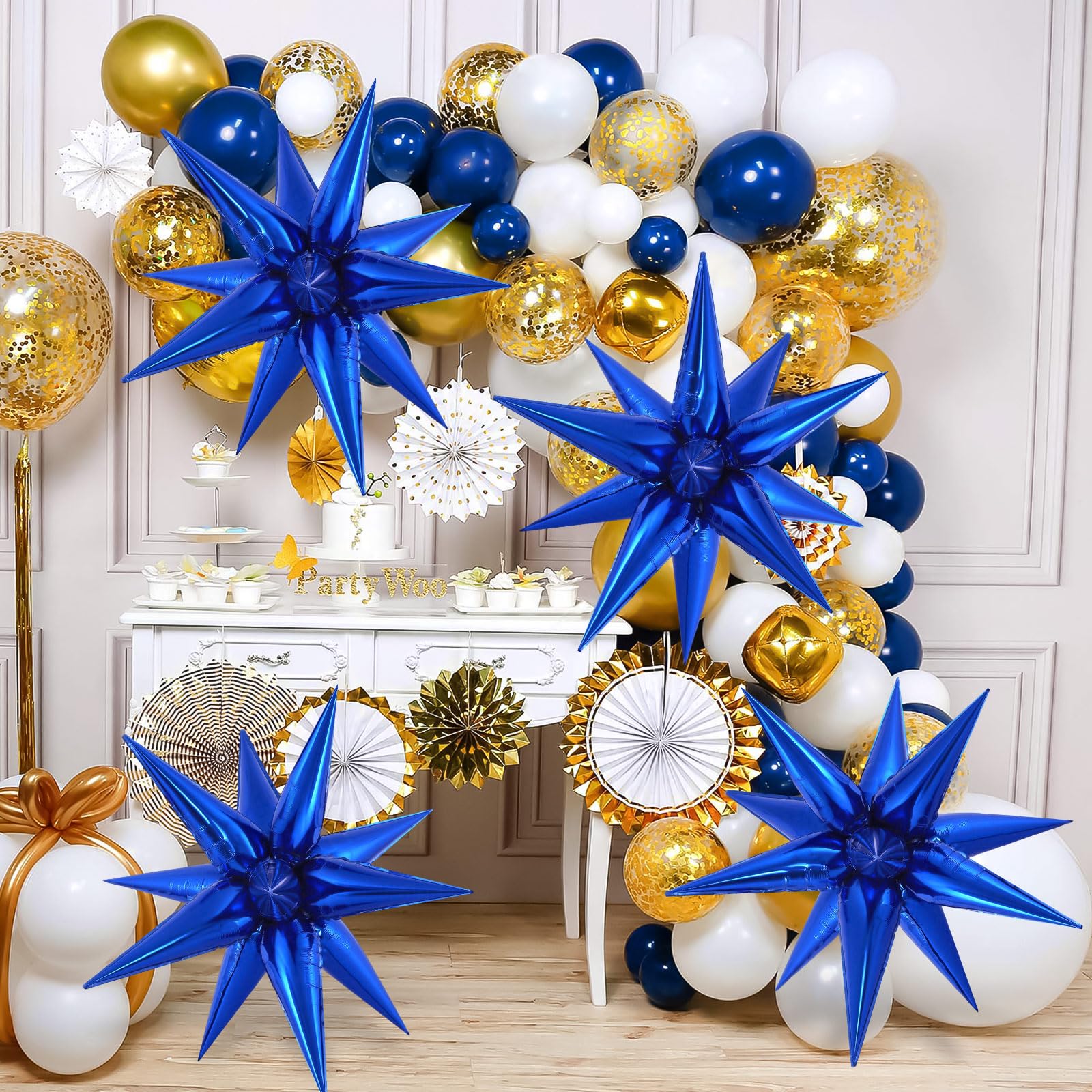 72 Pcs Star Balloons Foil Explosion Balloons Magic 12 Point Star Cone Balloons Large for Birthday Wedding Anniversary Graduation Halloween Party Decorations Backdrops (Blue)