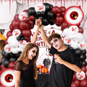 Halloween Balloon Arch Kit Scary Halloween Birthday Party Decorations-Red Black White Bloody Hand Balloons With Have a Killer Birthday Banner Eye Balloons For Halloween Theme Party Supplies