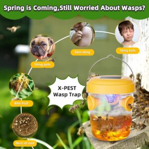 Wasp Traps Outdoor Hanging, Solar Powered Bee Traps 4 Packs, Yellow Jacket Traps-Carpenter Bee Traps for Outside, Wasp Deterrent Killer Reusable Yellow Jacket Hornet Catcher with LED Lights