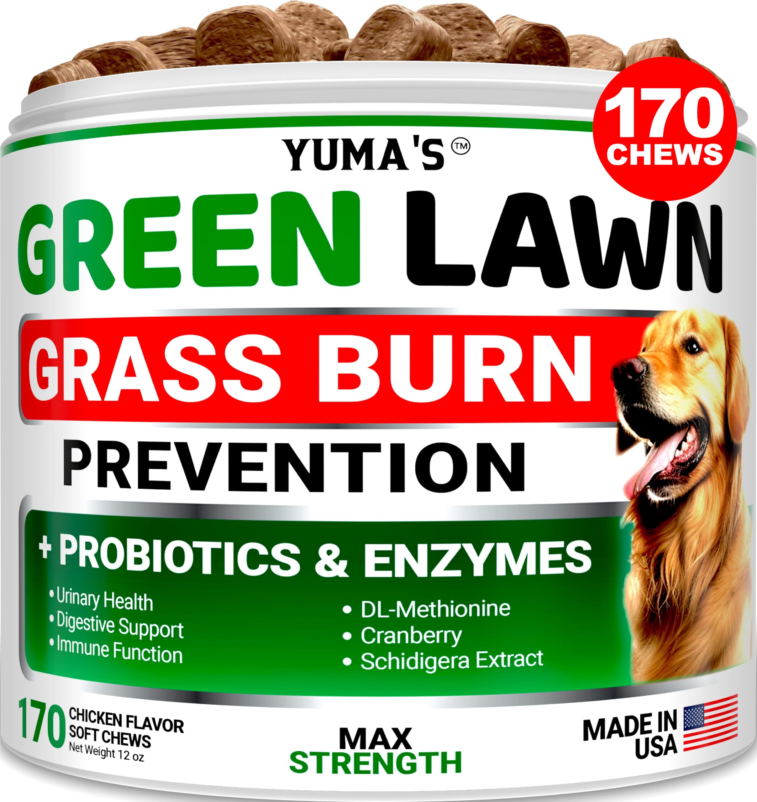 YUMA'S Dog Urine Neutralizer for Lawn - 170 Chews - Advanced Grass Green Savers for Dog Urine - Dog Pee Grass Neutralizer Supplement - Green Lawn Treats for Dogs with Probiotics and Digestive Enzymes